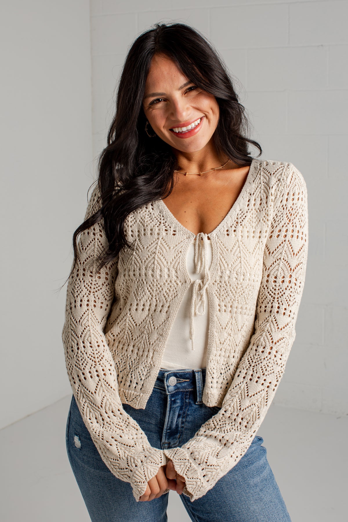 Fresh Focus Oatmeal Open Knit Top