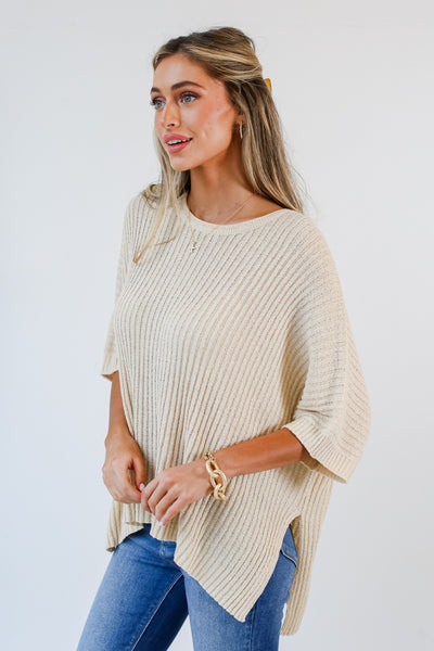 taupe Lightweight Knit Top side view