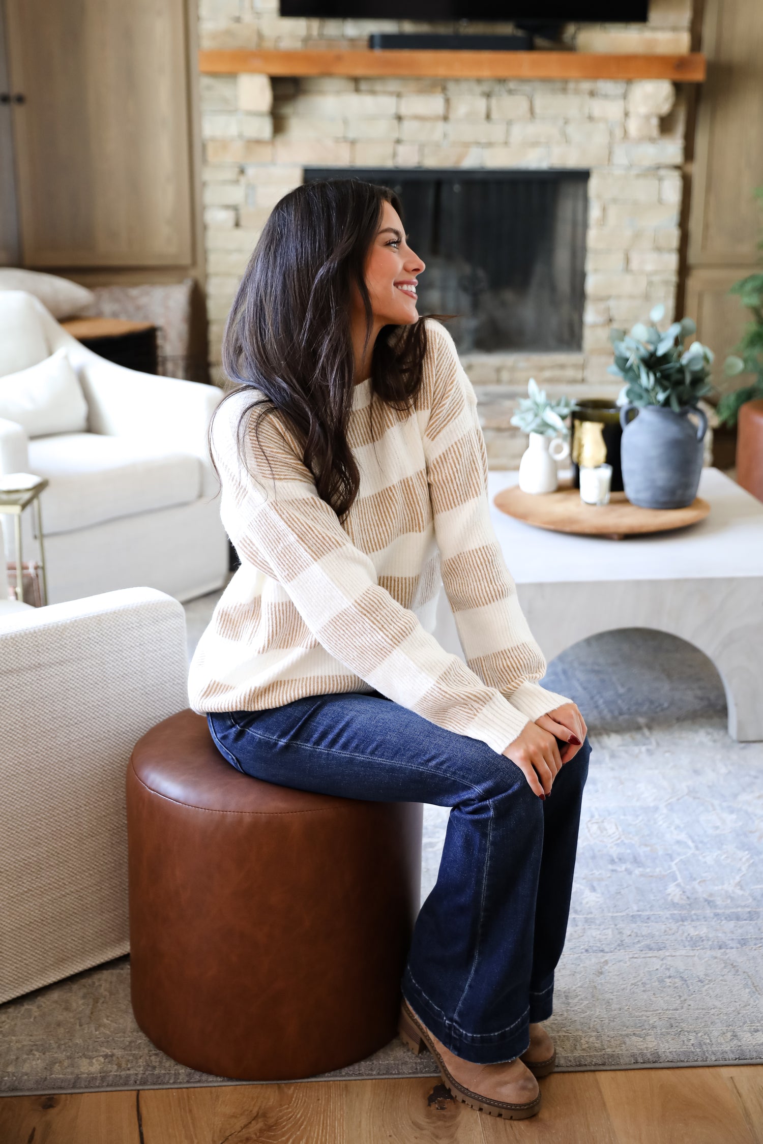 Seasonal Snuggles Taupe Striped Sweater