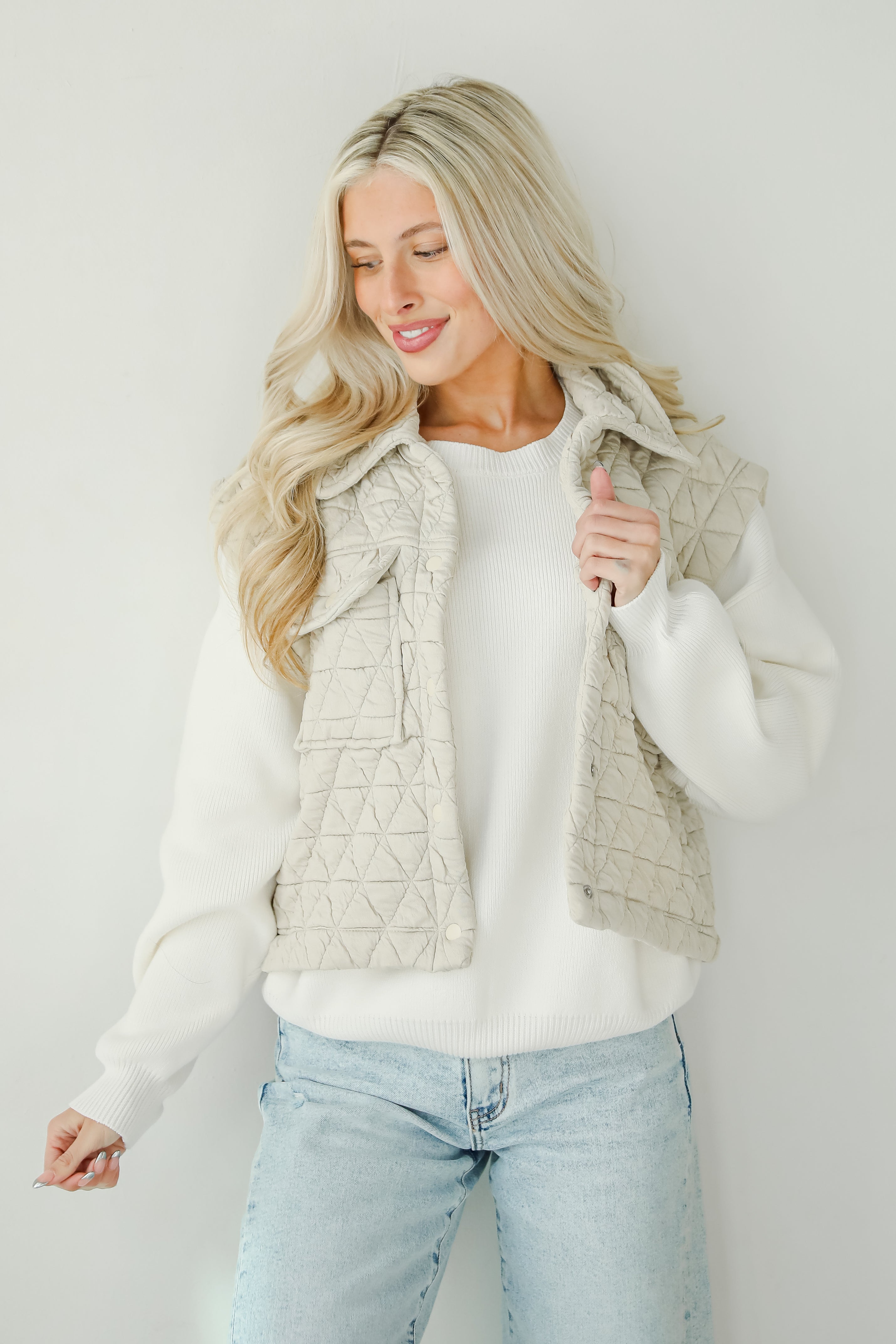 Live For Luxe Light Grey Quilted Vest