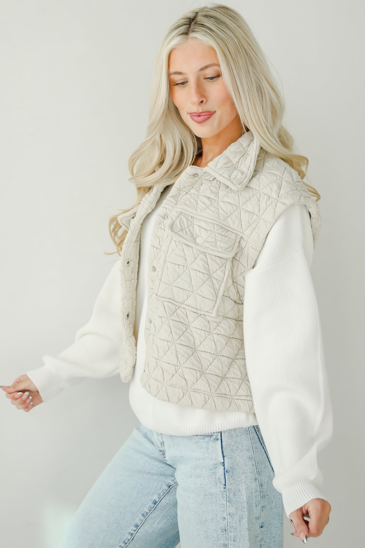 Live For Luxe Light Grey Quilted Vest