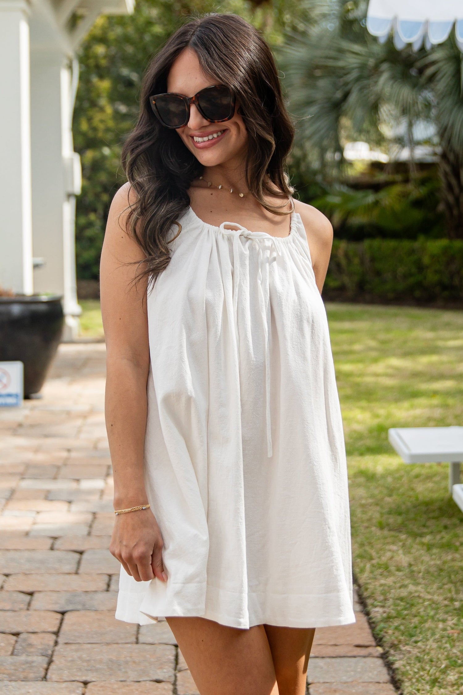 white mini dress spaghetti straps Amorgos White Mini Dress - US 12