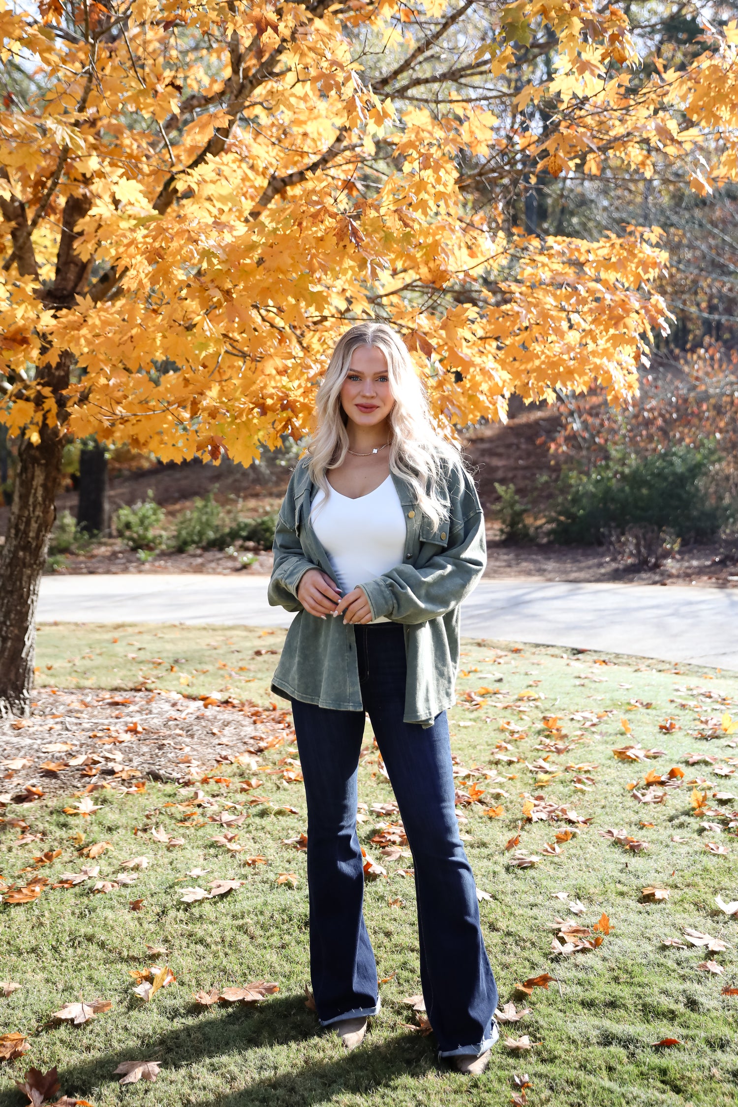 Impeccable Style Olive Acid Wash Button-Up Top