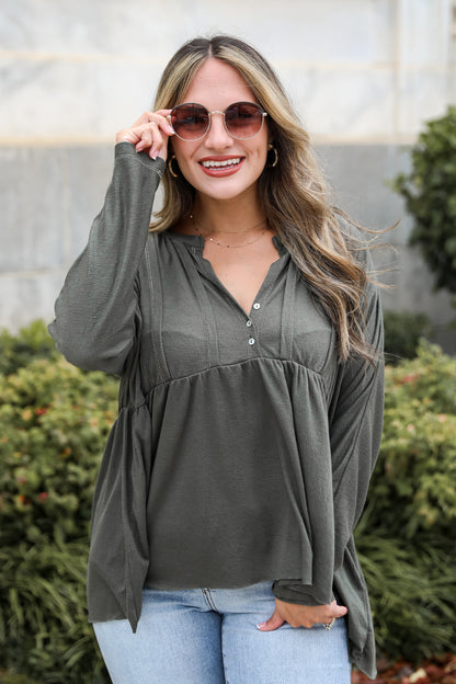 Splendid Love Olive Babydoll Blouse