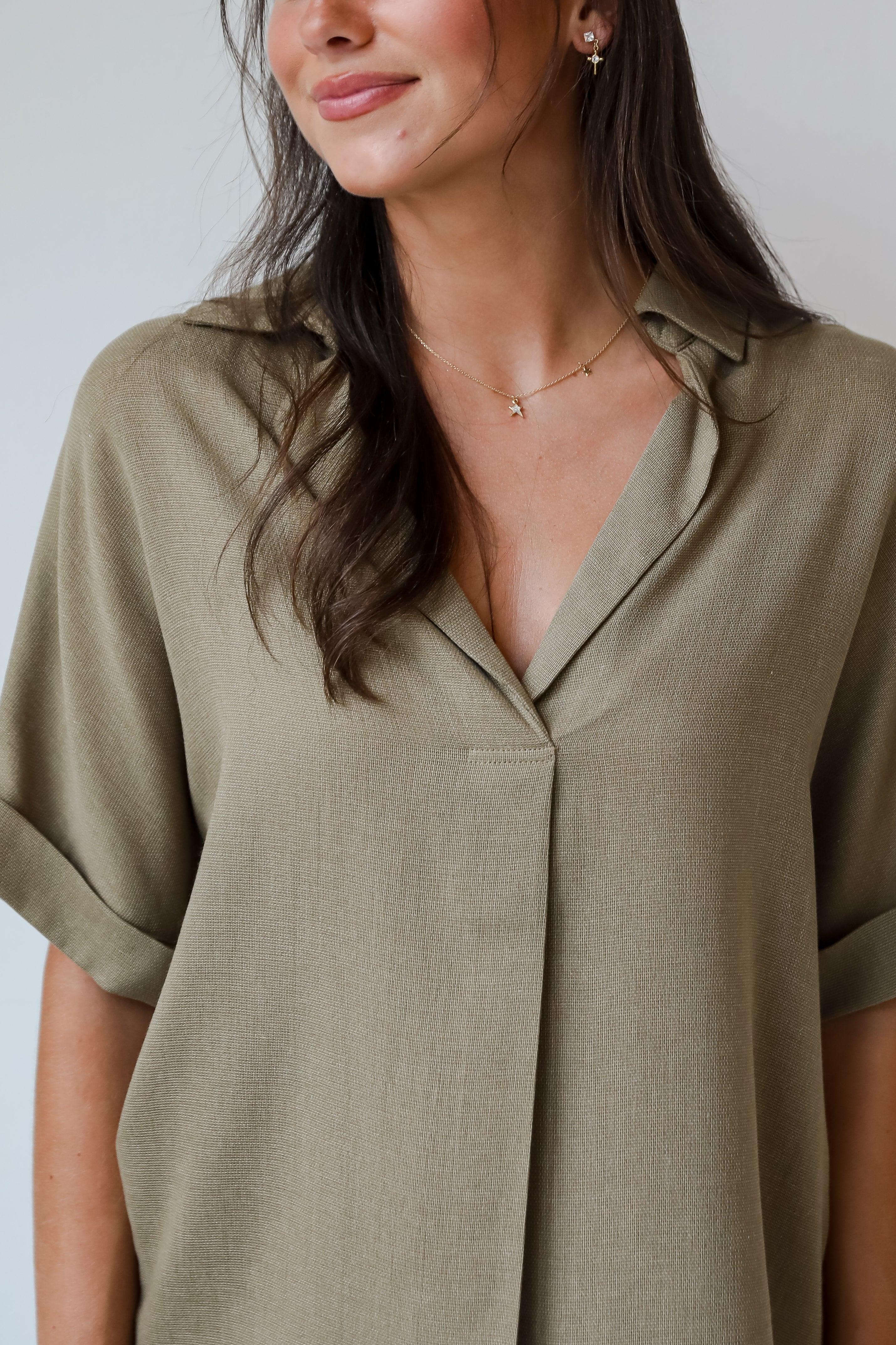 Breezy Fascination Olive Blouse