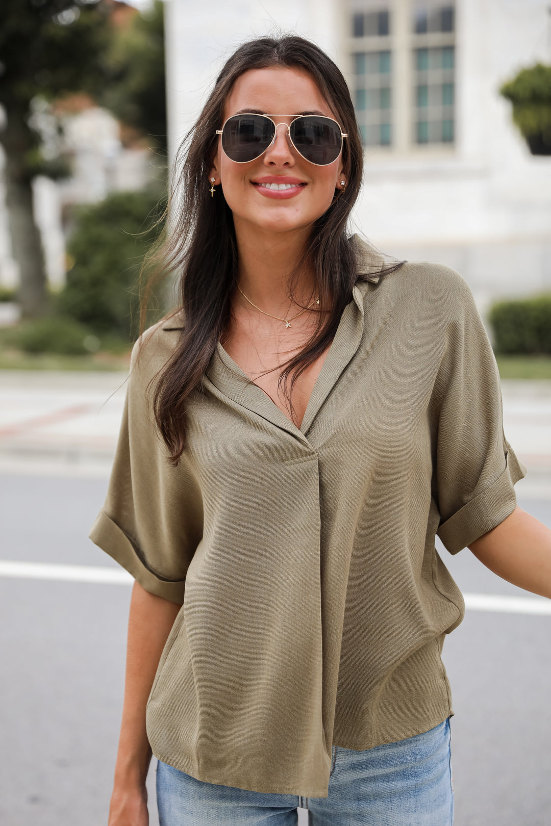 Breezy Fascination Olive Blouse