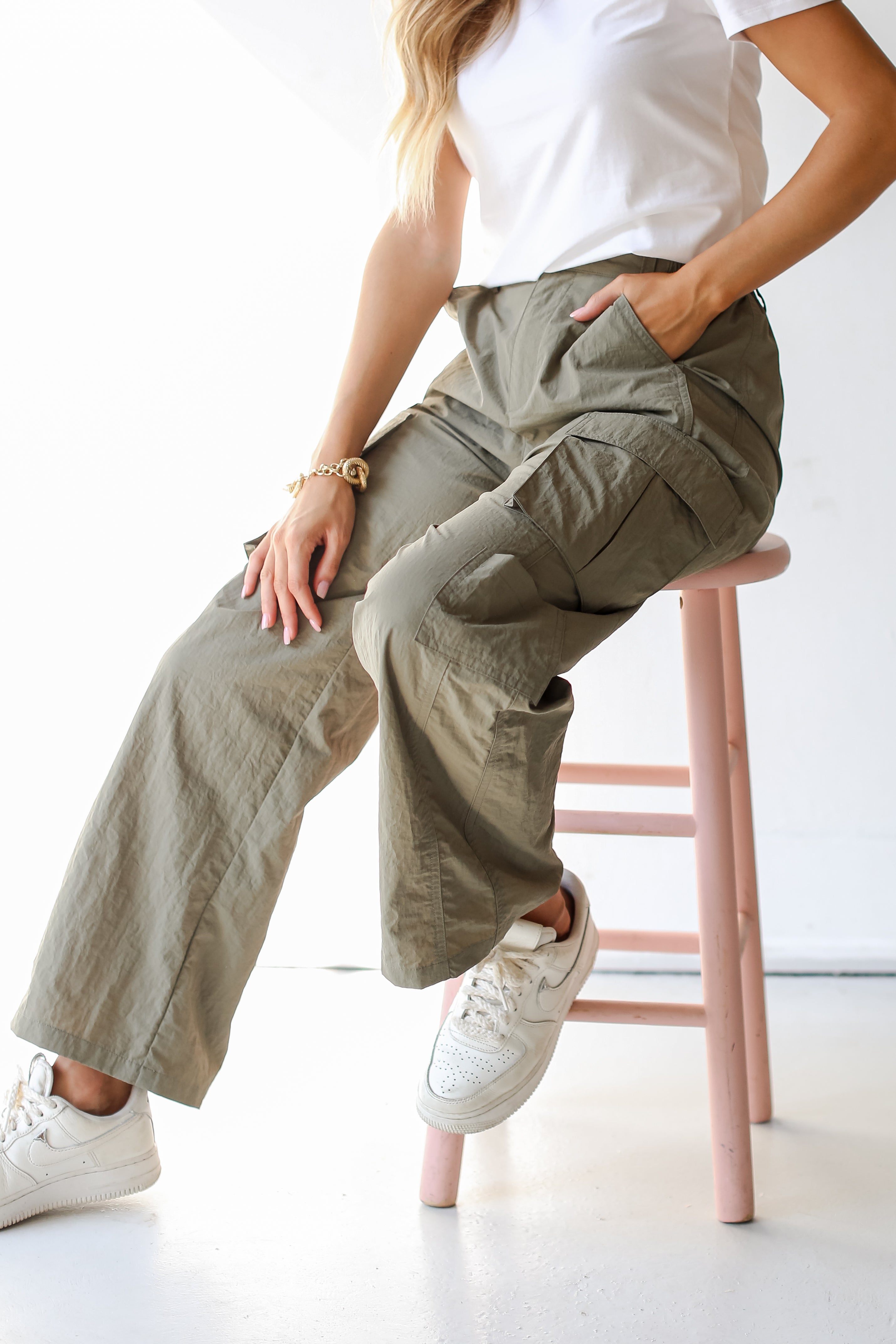 olive Cargo Pants on dress up model