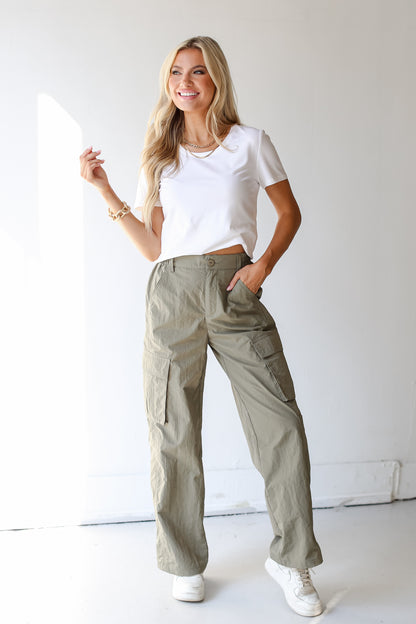 olive Cargo Pants on dress up model