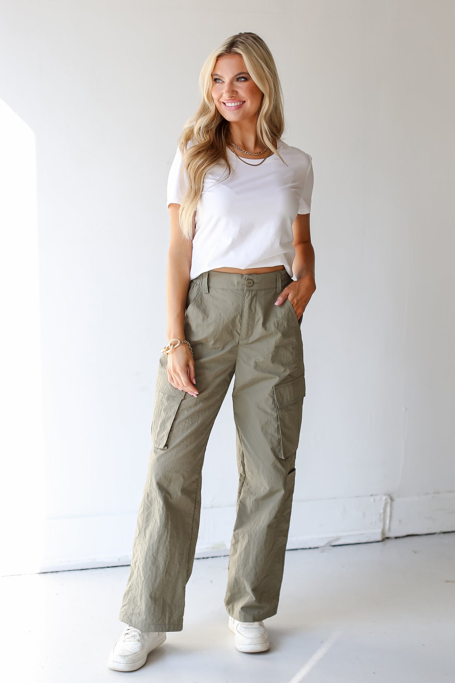 olive Cargo Pants front view