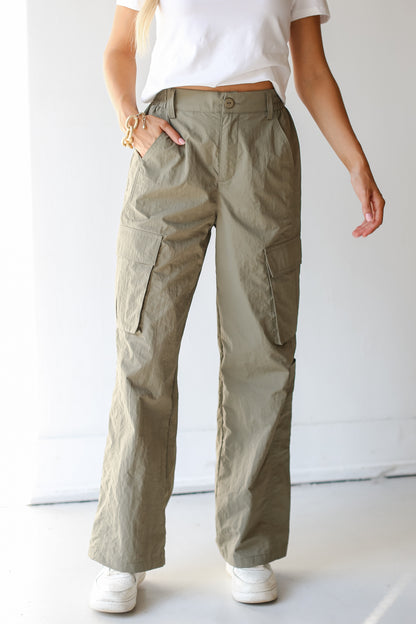 olive Cargo Pants close up view