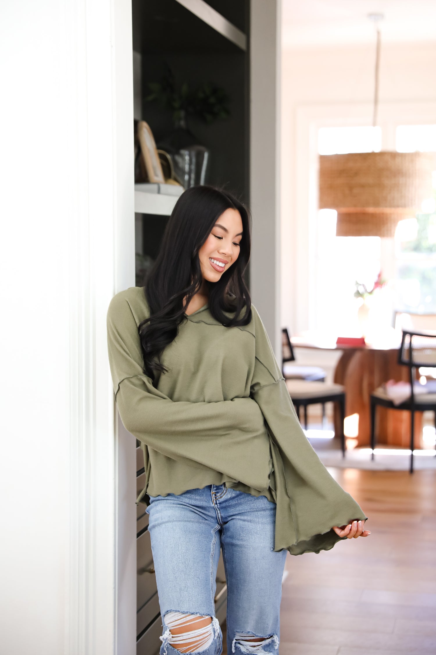 Playful Comfort Olive Hooded Top