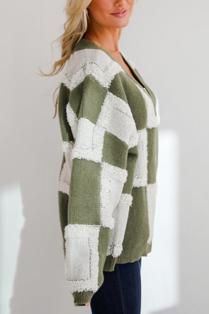 Wanna Be Close Checkered Sweater Cardigan