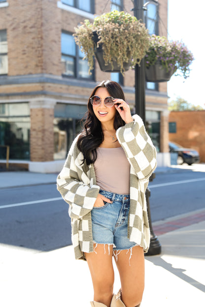 Marvelously Cozy Checkered Sweater Cardigan