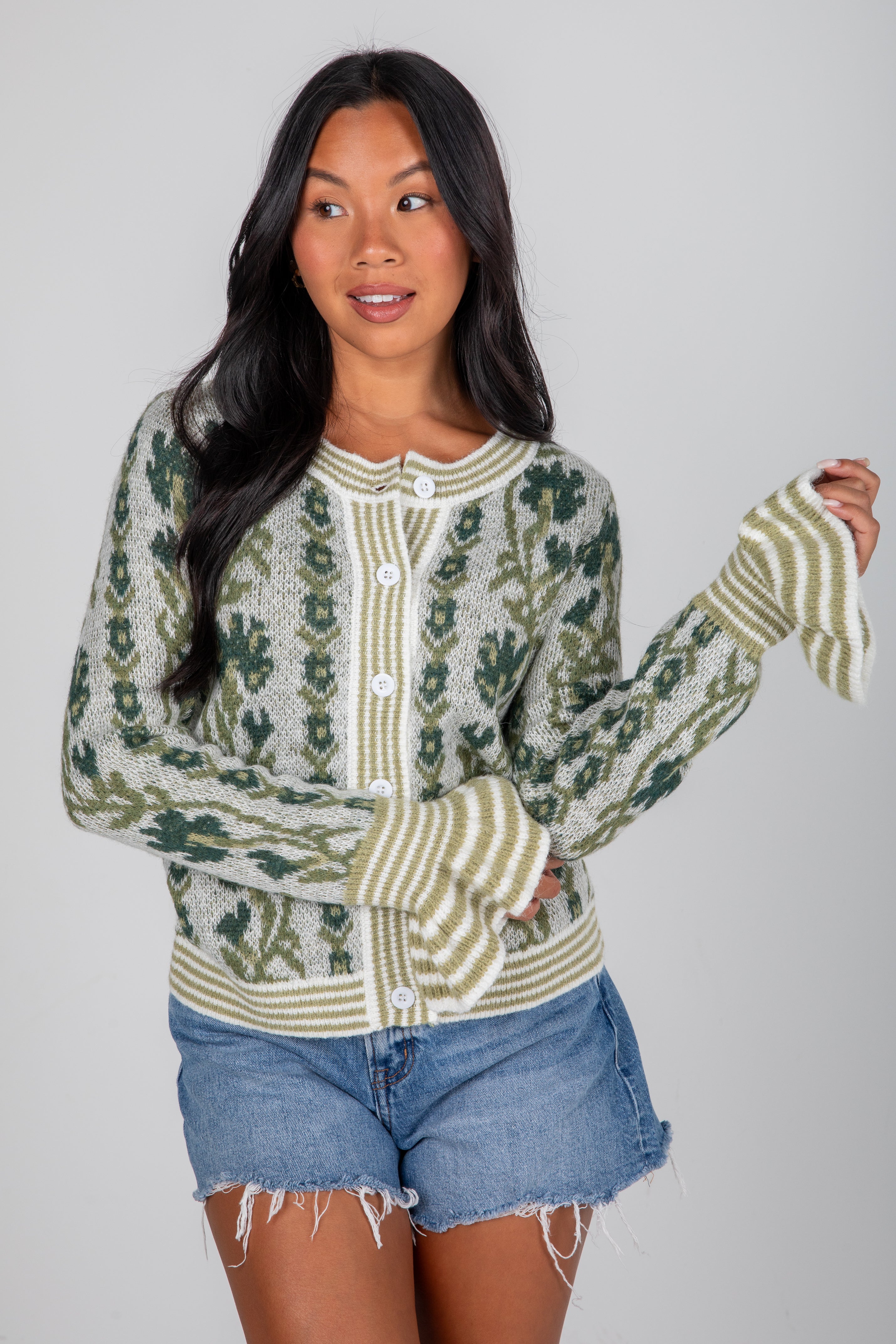 green floral sweater