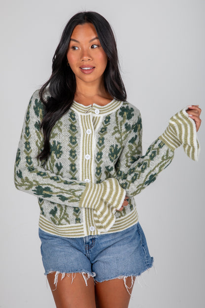 green floral sweater