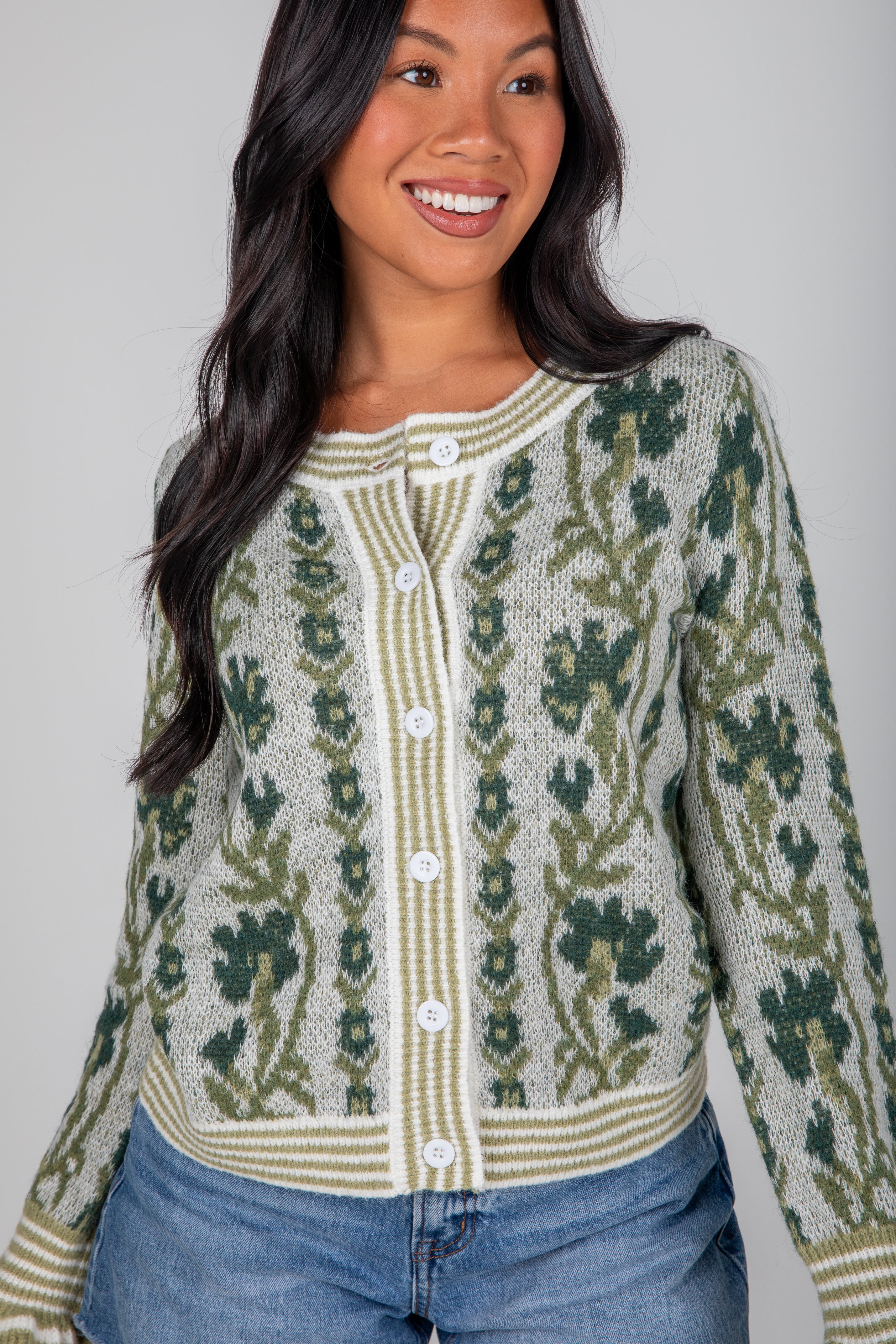 green floral sweater