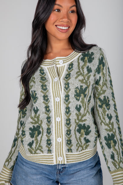 green floral sweater