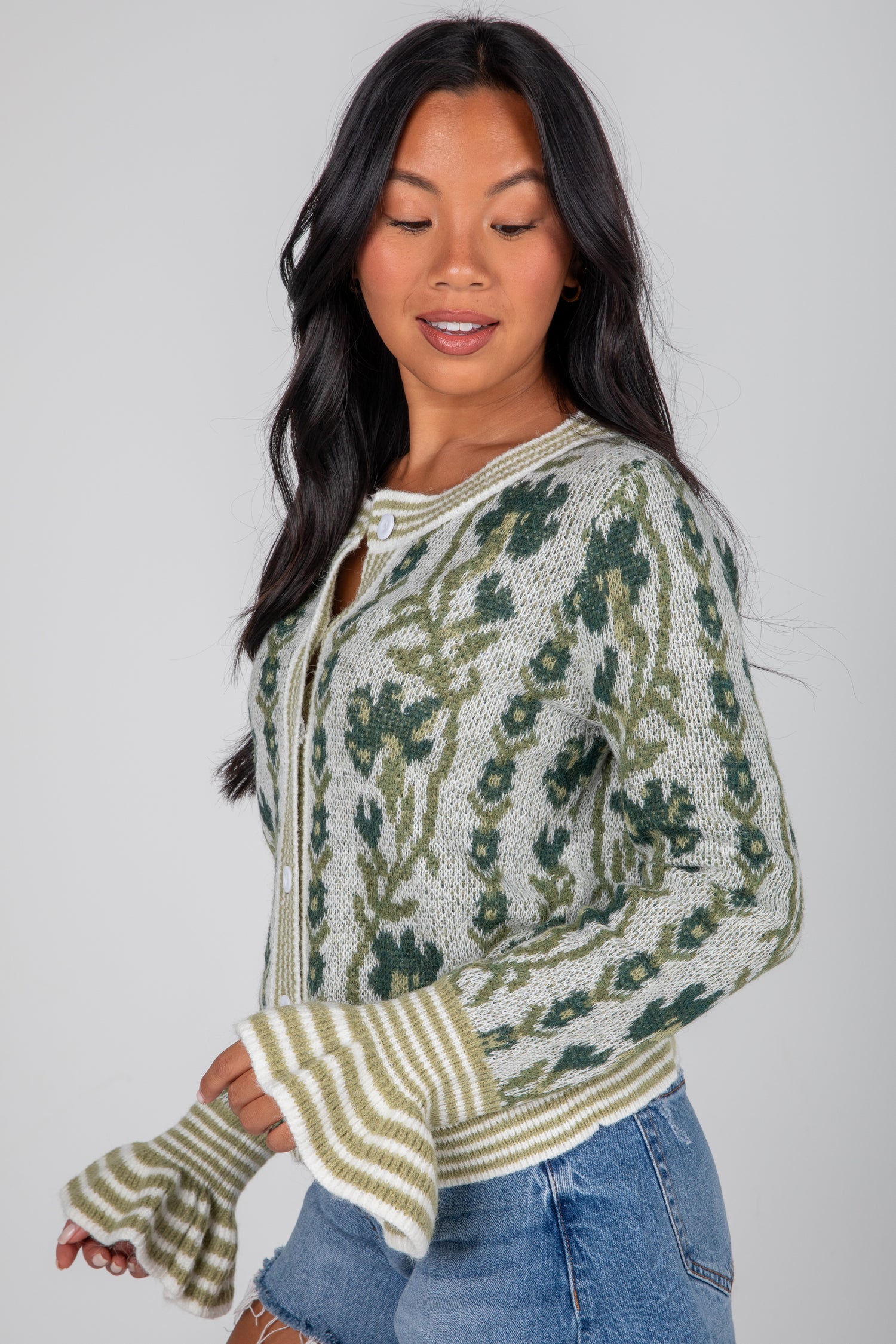 green floral sweater