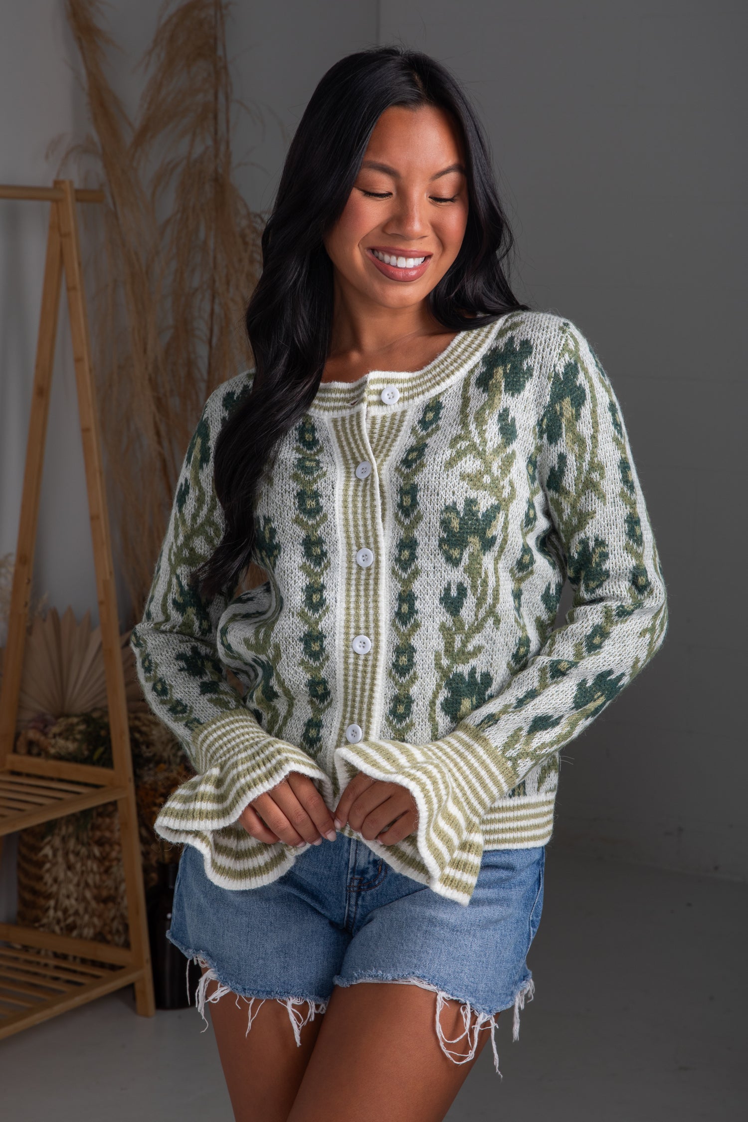 green floral sweater