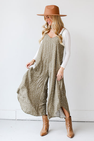 olive Spotted Wide Leg Jumpsuit front view