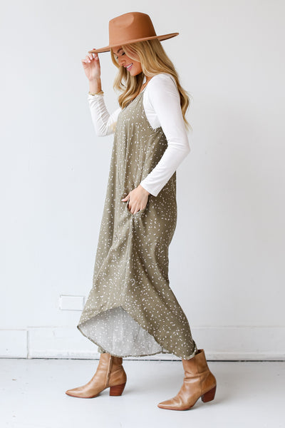 olive Spotted Wide Leg Jumpsuit side view