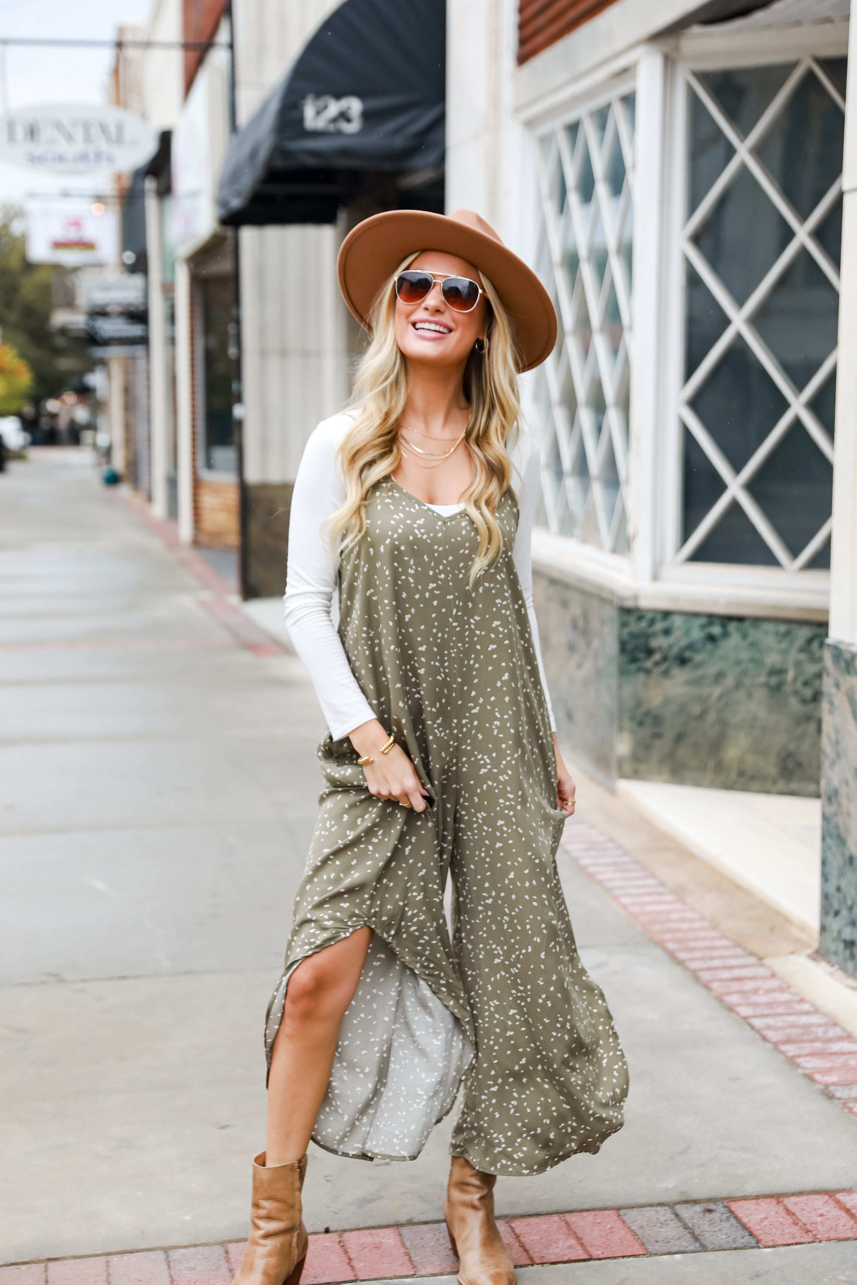 olive Spotted Wide Leg Jumpsuit