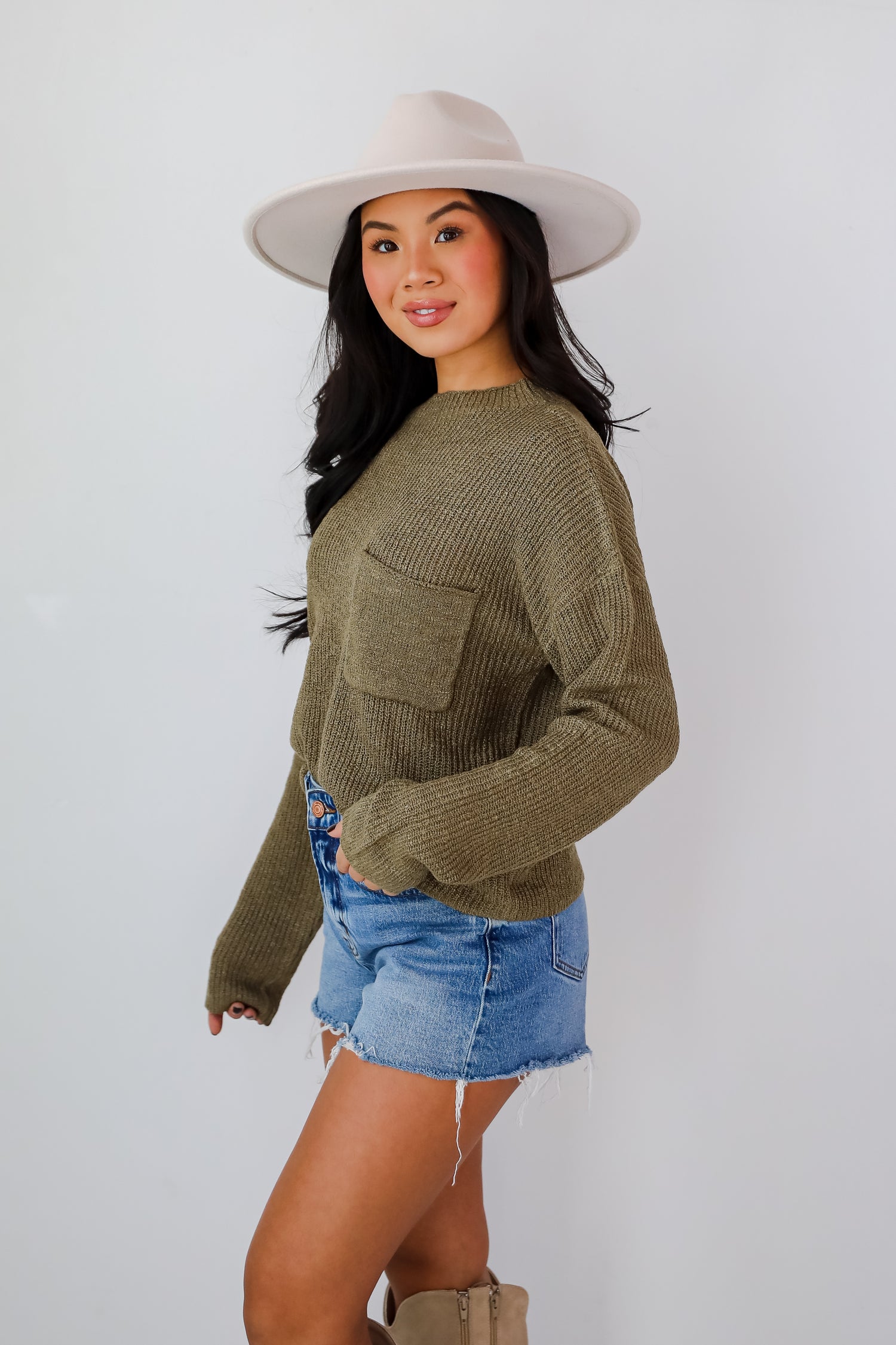 Maximum Cozy Olive Lightweight Knit Sweater