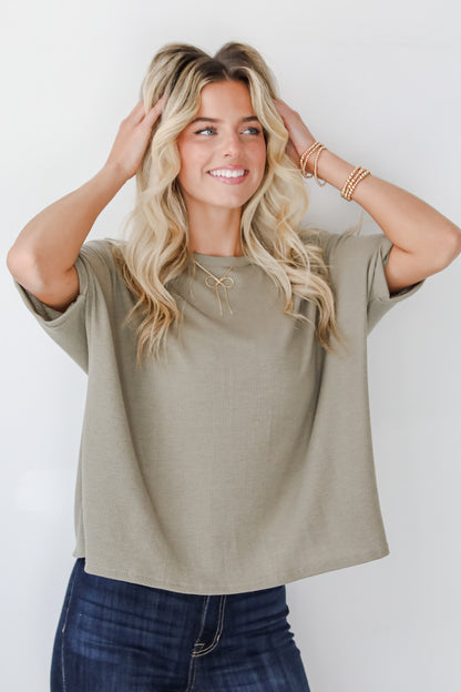 Missy Olive Waffle Knit Top