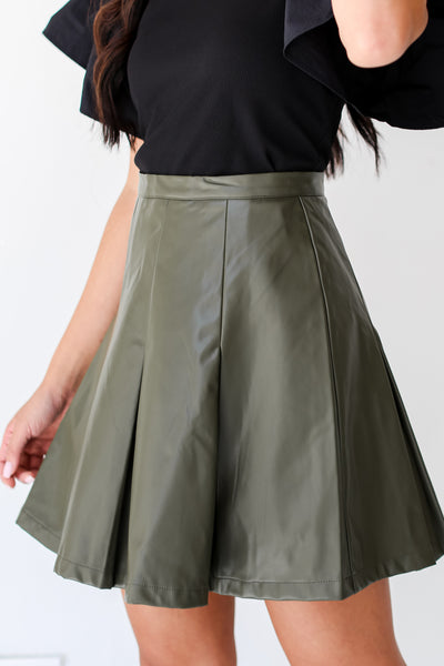 olive Leather Mini Skirt side view