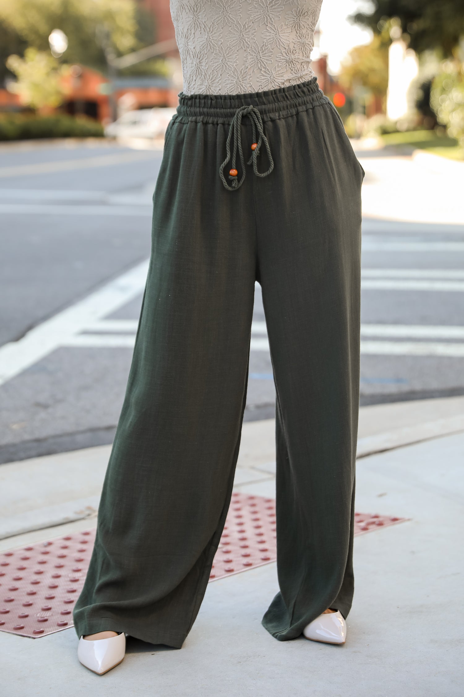 Distinctive Charm Olive Linen Pants