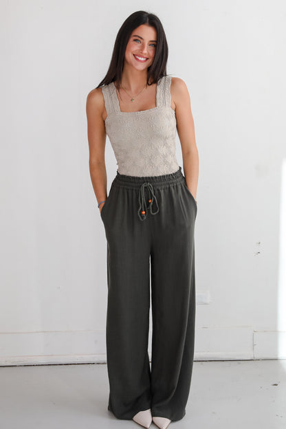 Distinctive Charm Olive Linen Pants