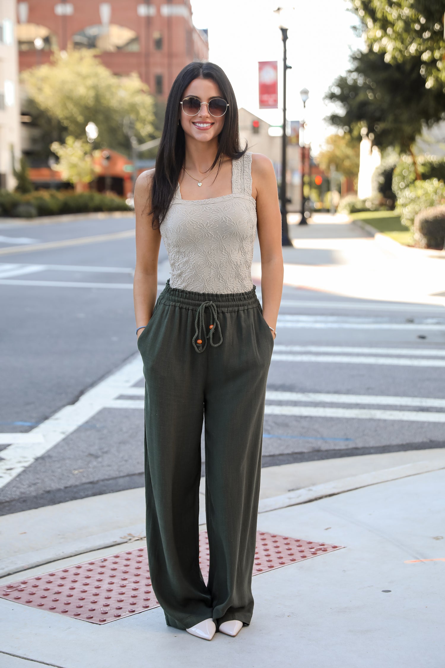 Distinctive Charm Olive Linen Pants