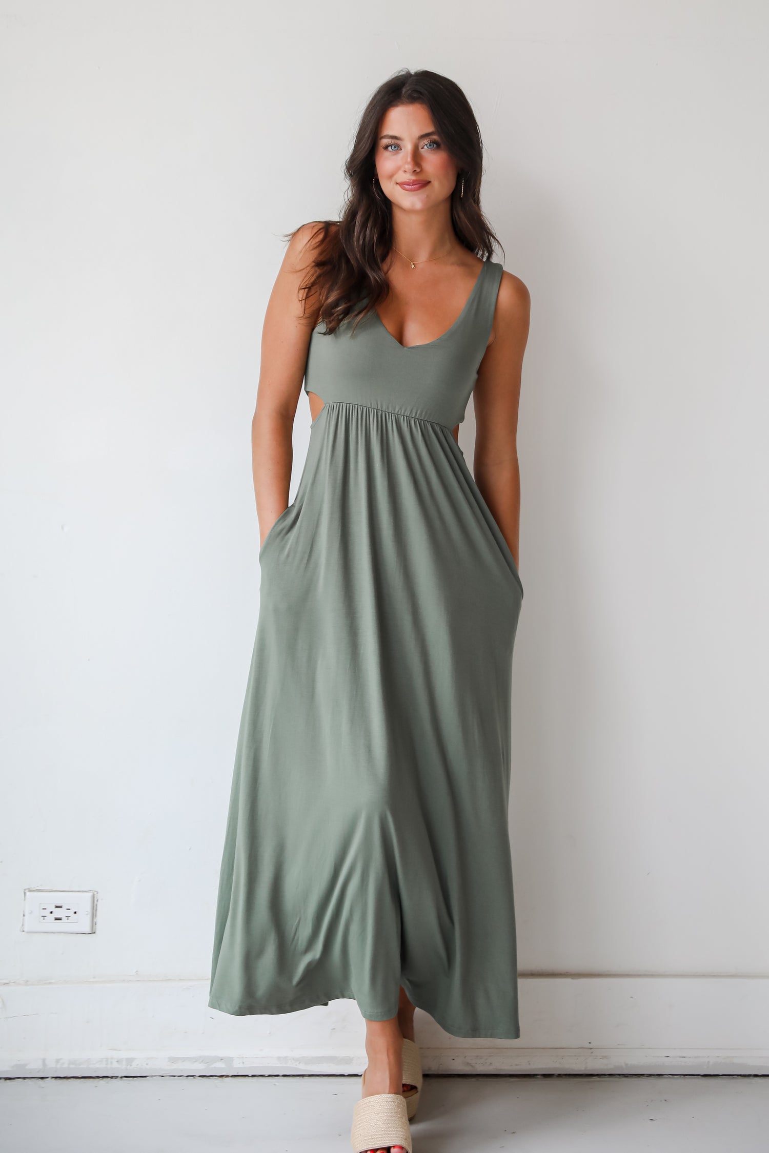 Advanced Style Olive Cutout Maxi Dress