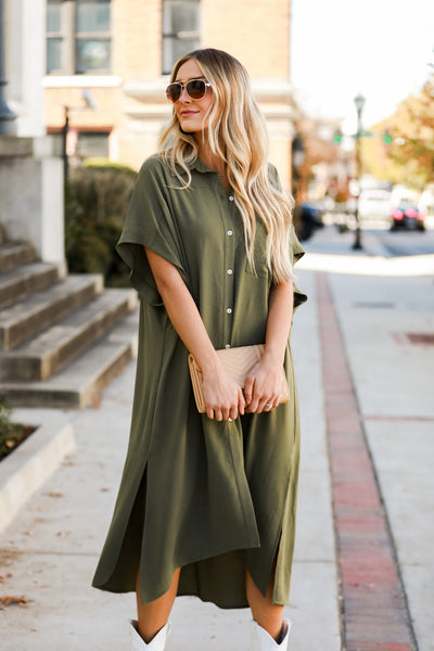 Olive Collared Maxi Dress