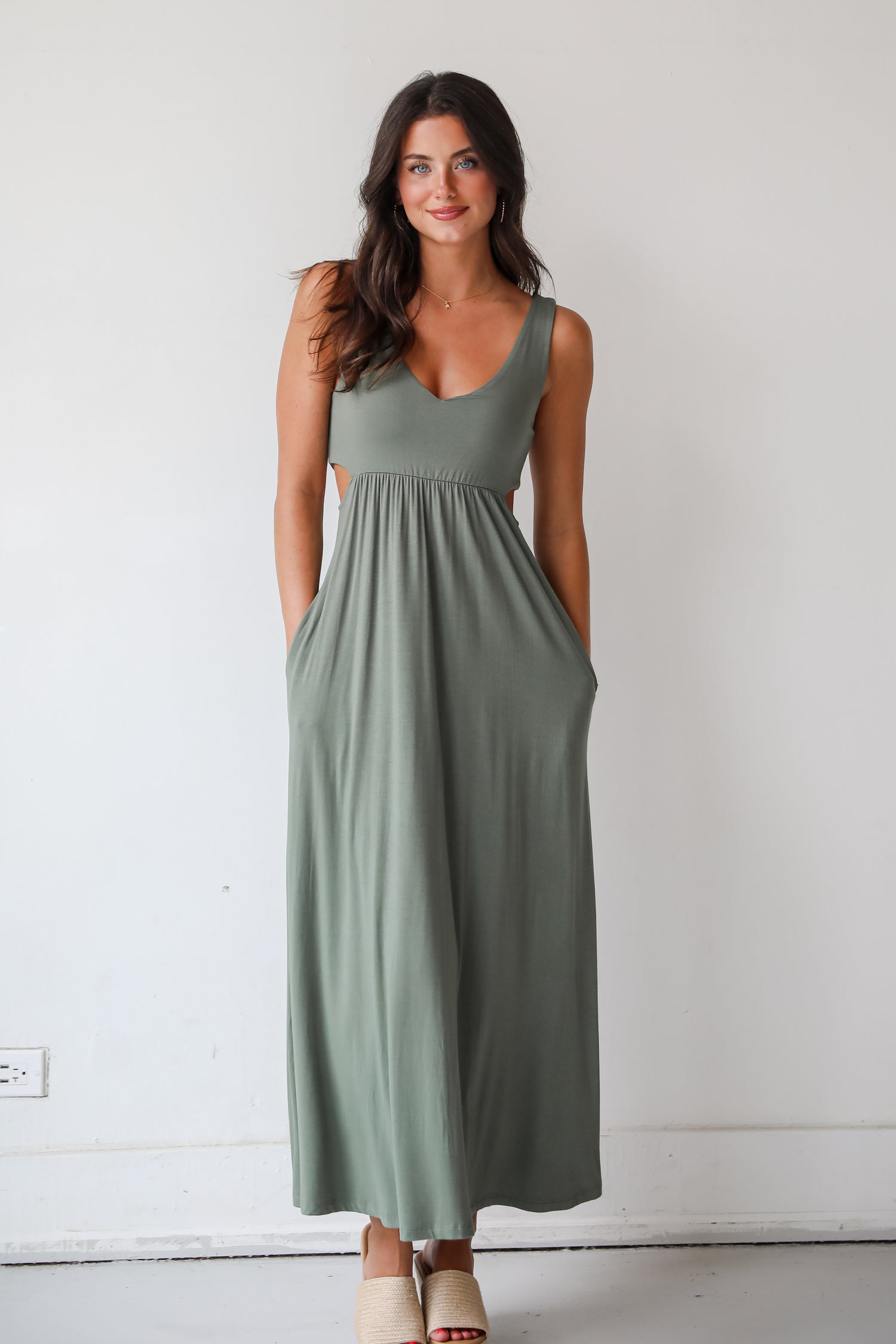 Advanced Style Olive Cutout Maxi Dress