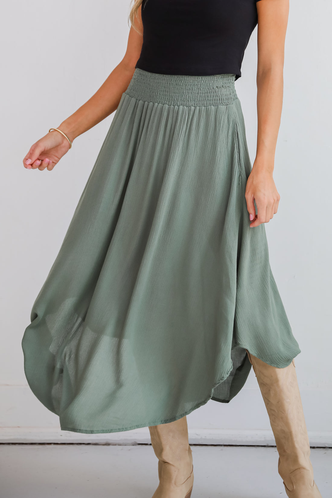 Sensational Purpose Olive Midi Skirt