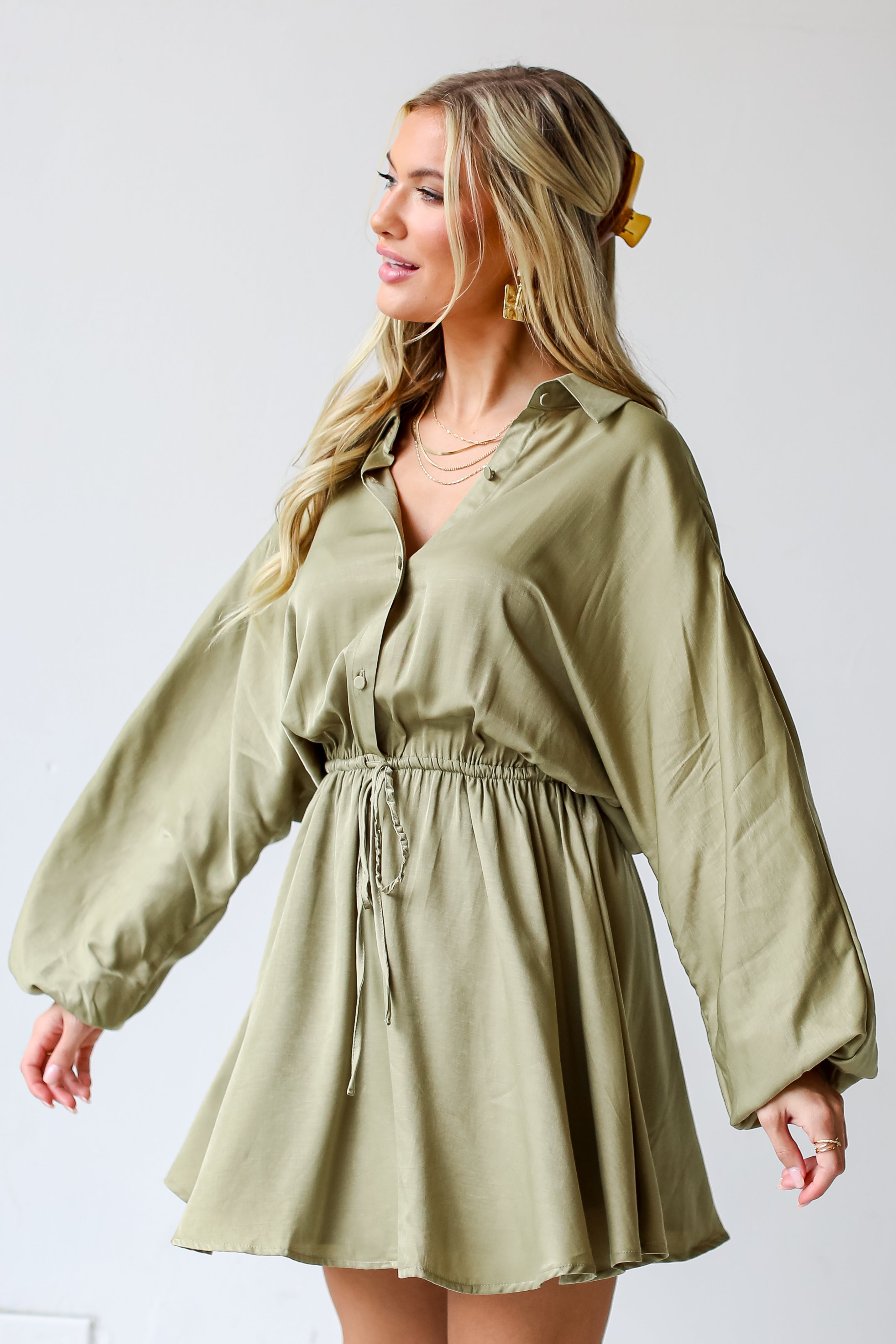 olive green Mini Dress side view
