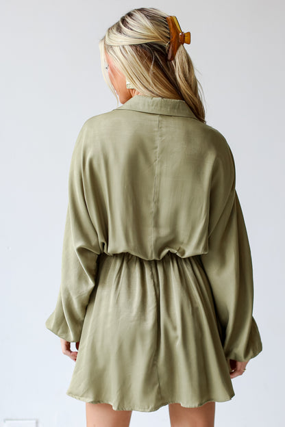 olive green Mini Dress back view