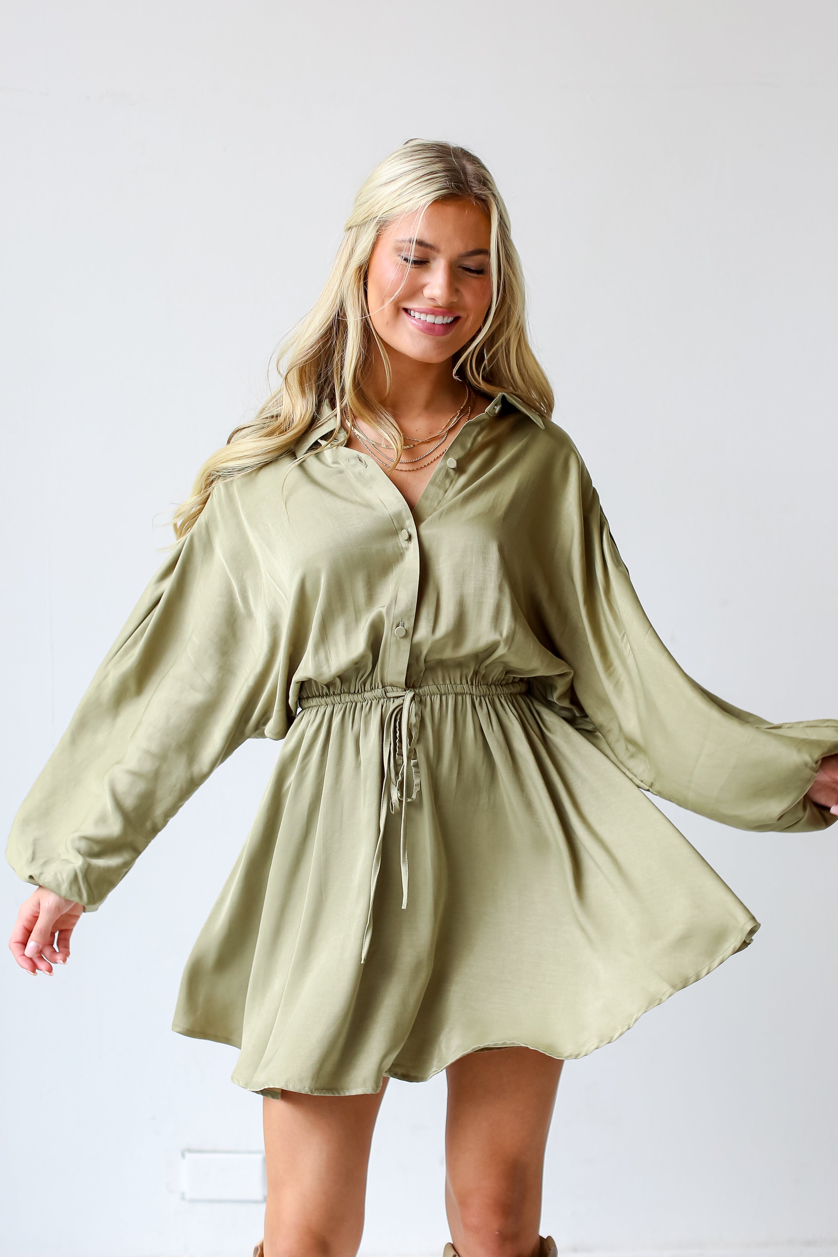 olive green Mini Dress front view