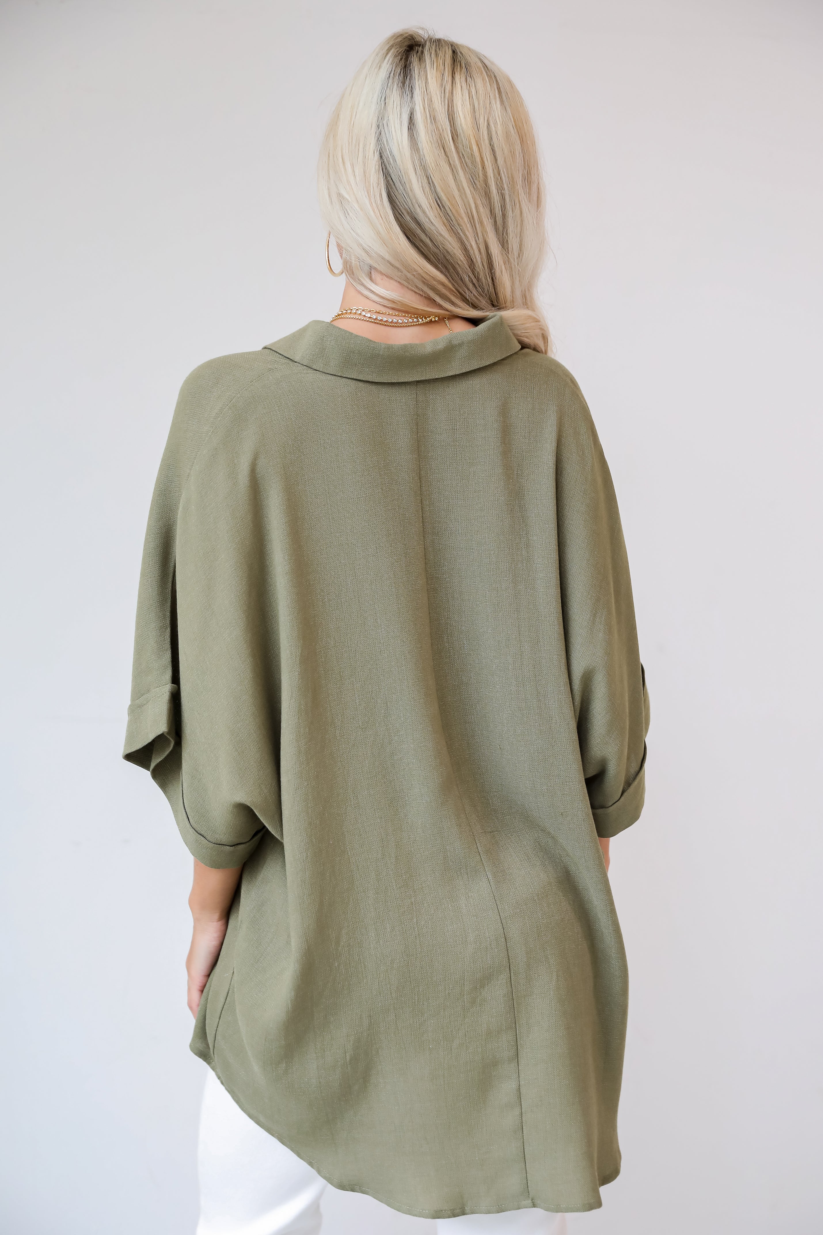 Olive Oversized Blouse on model