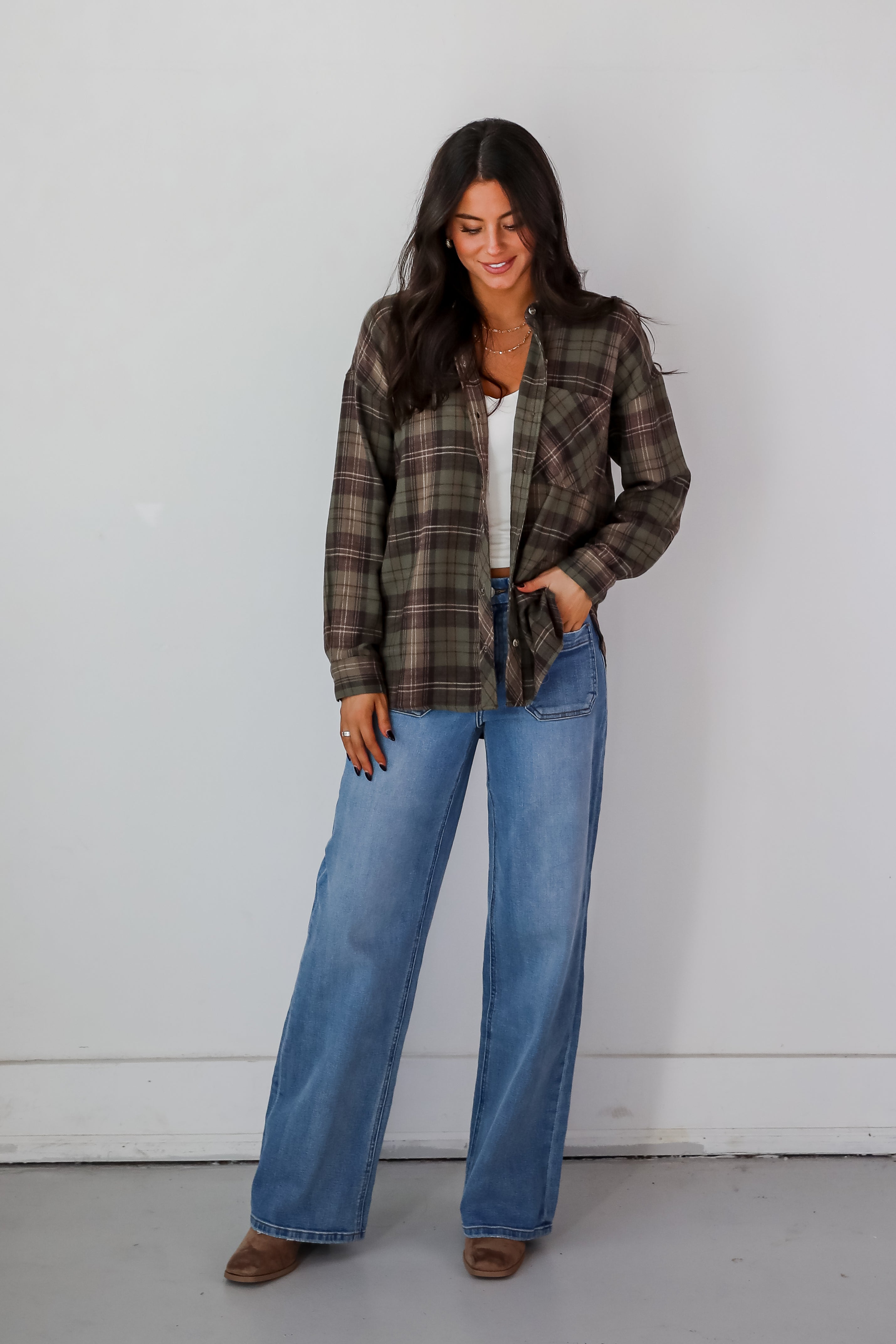 Significantly Chic Light Olive Plaid Flannel