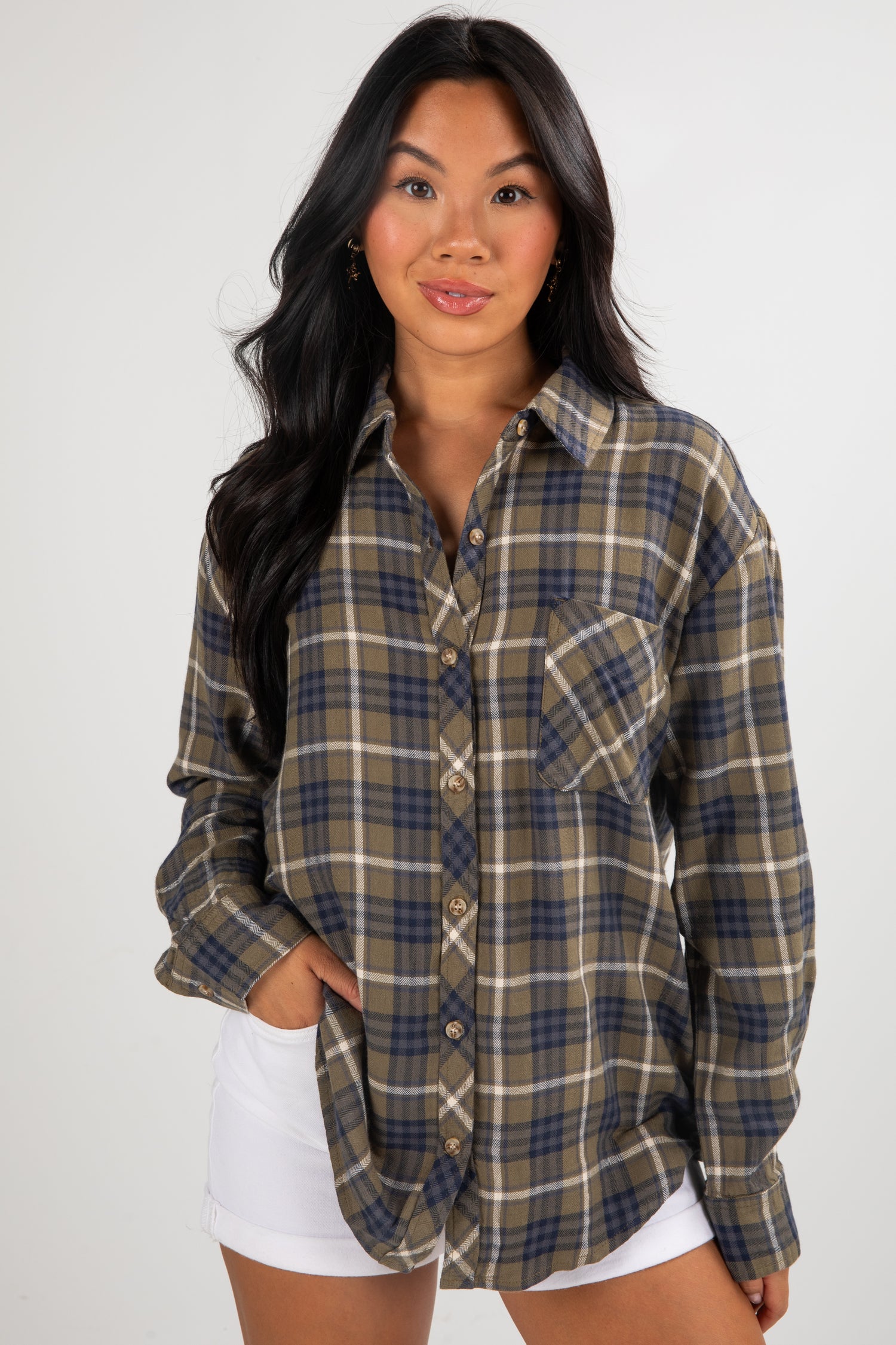 Cute Olive Plaid Flannel Women's Flannels ShopDressUp – Dress Up