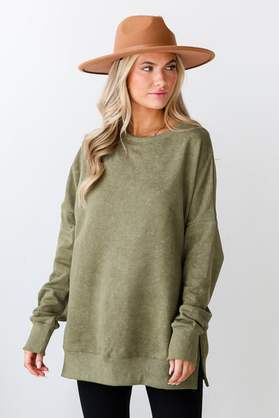 Olive Oversized Pullover close up