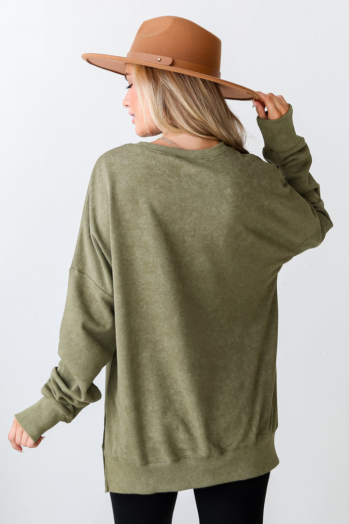 Olive Oversized Pullover back view