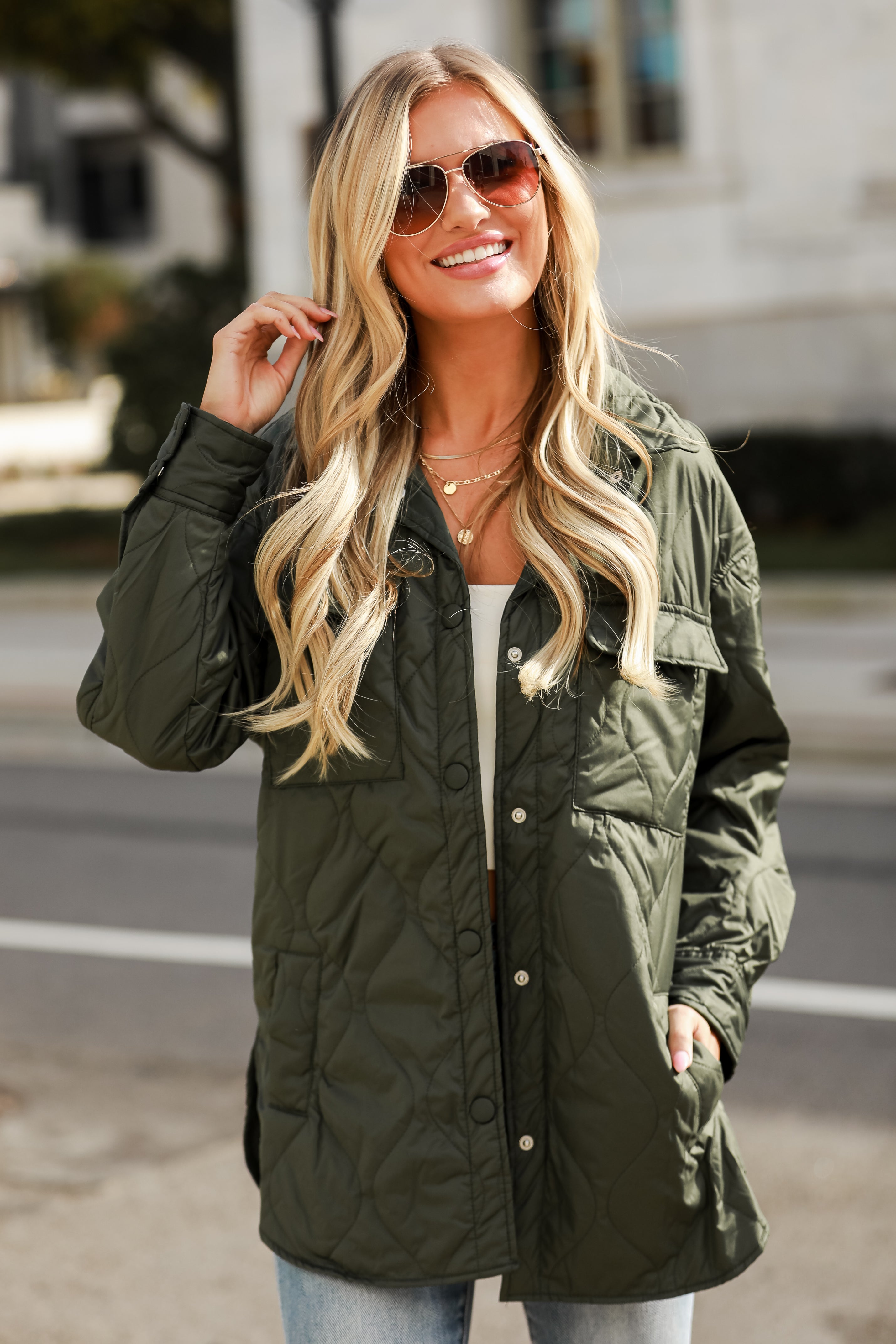 Olive quilted jacket womens best sale