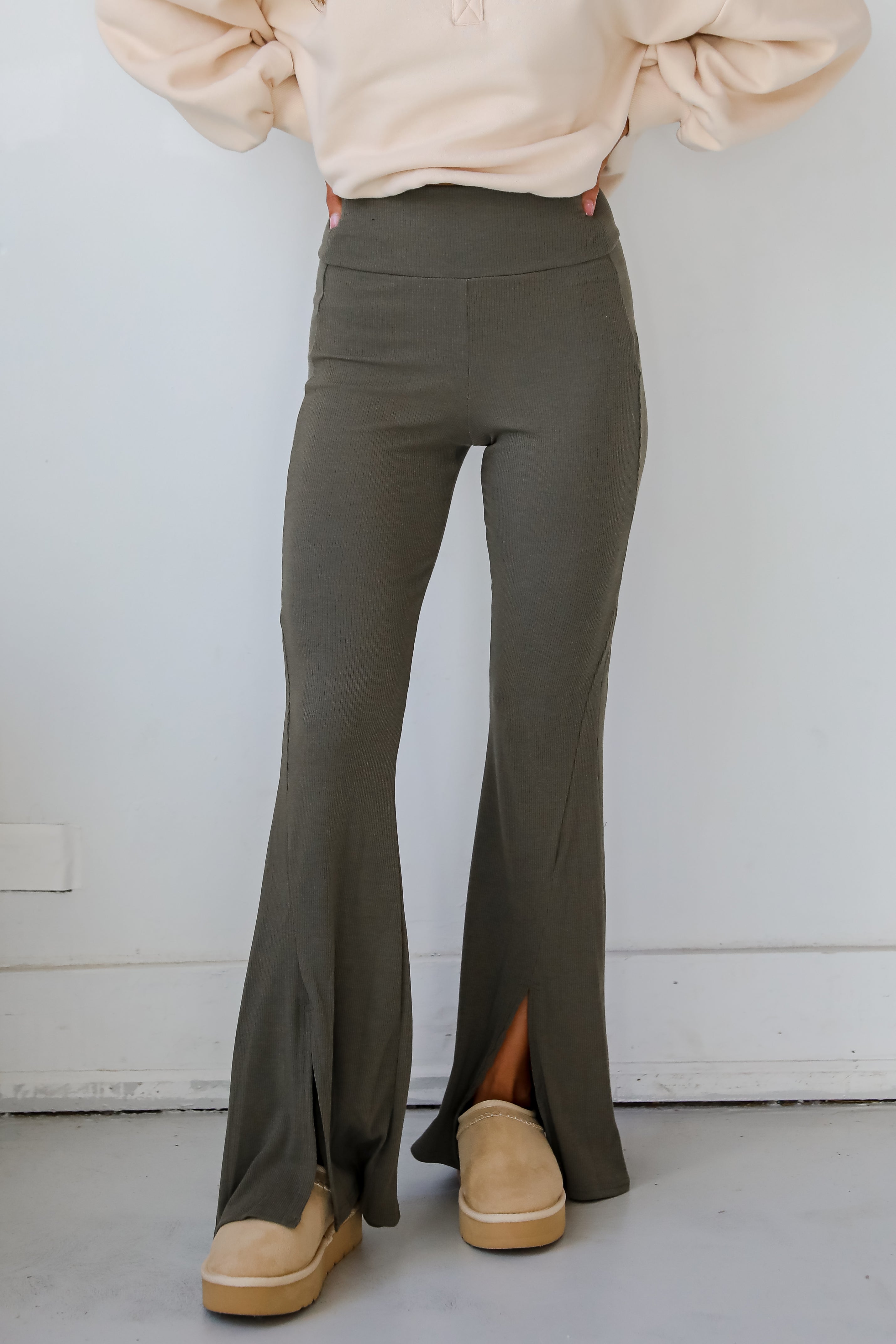 Lounge Look Ribbed Flare Pants