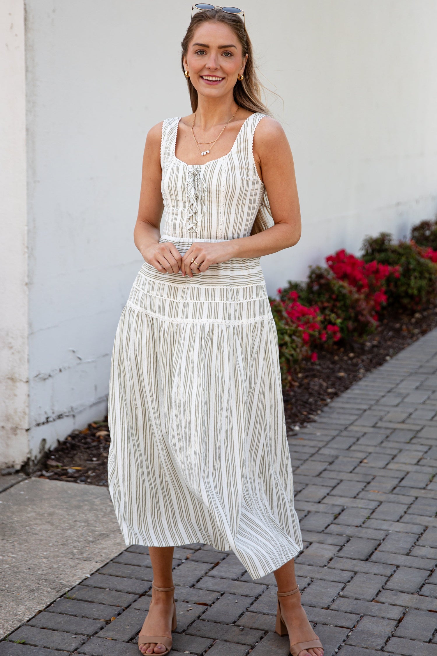 Striped Olive Maxi Dress | Trendy Women's Dress | ShopDressUp Olive / Large