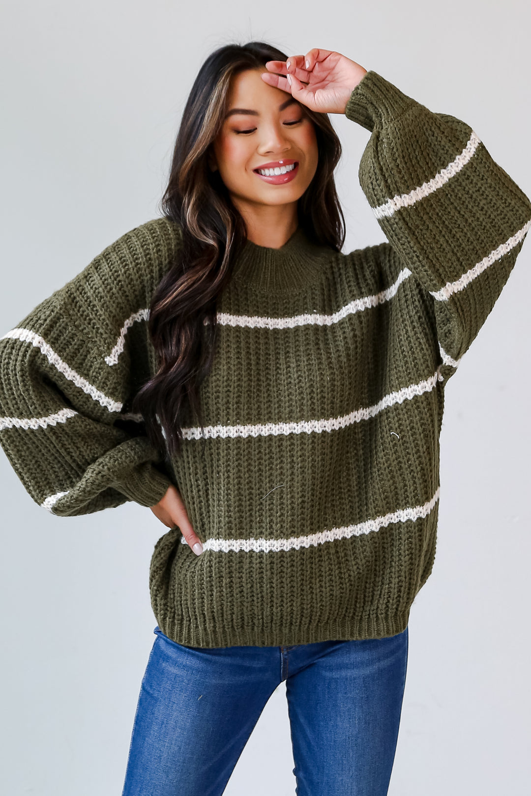 Olive Striped Oversized Sweater