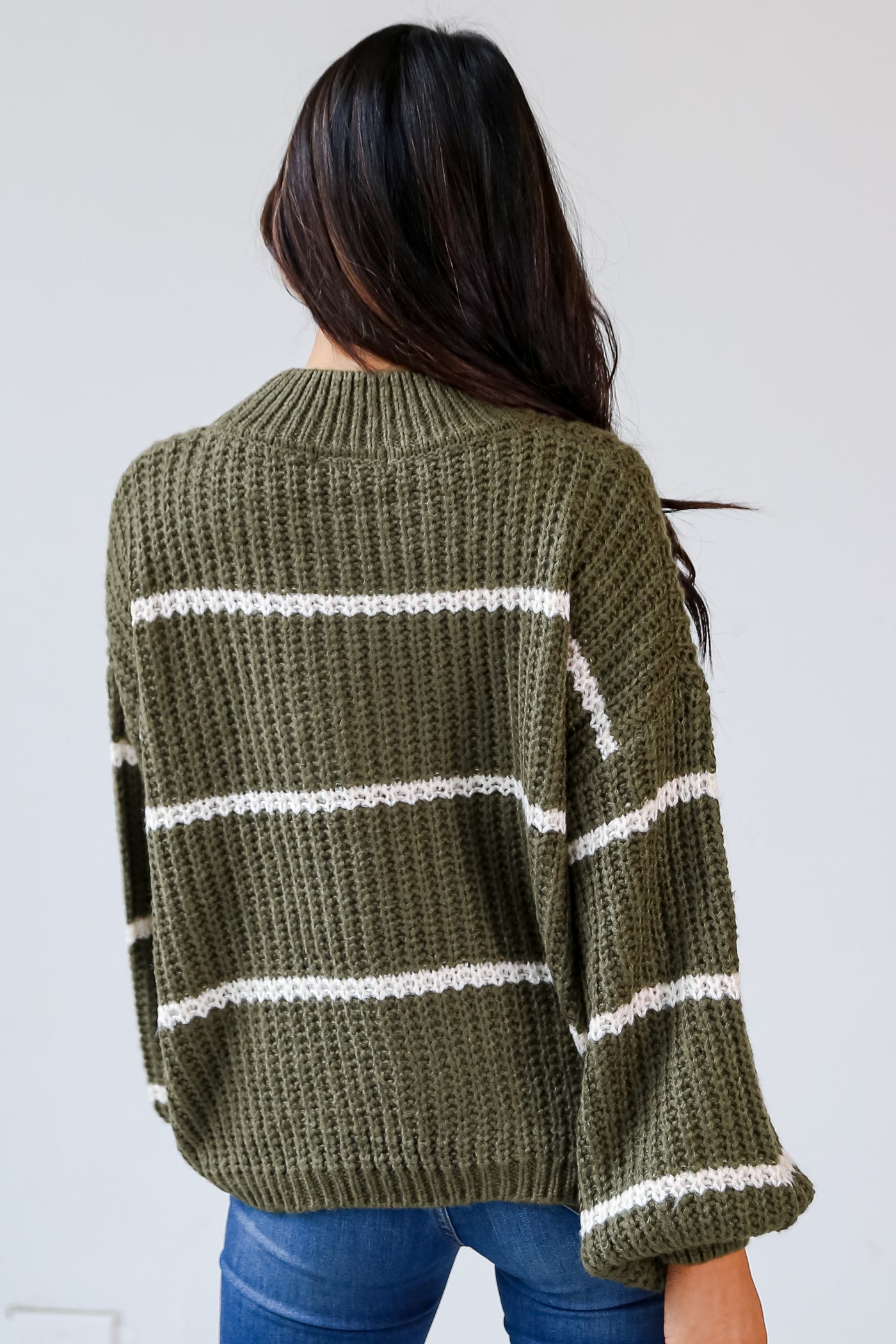 Olive Striped Oversized Sweater back view