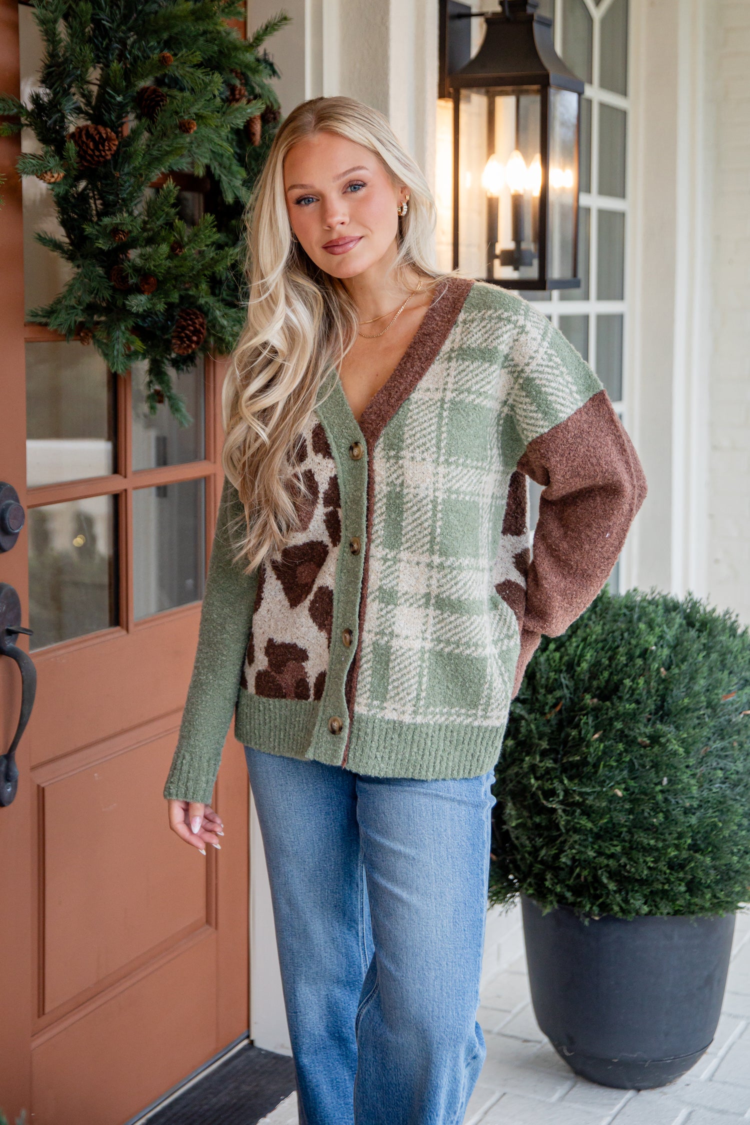 Maple Lane Olive Striped Sweater